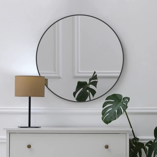Round Aluminium Framed Wall Mounted Mirror in Black - Bed Bath & Beyond -  36265818