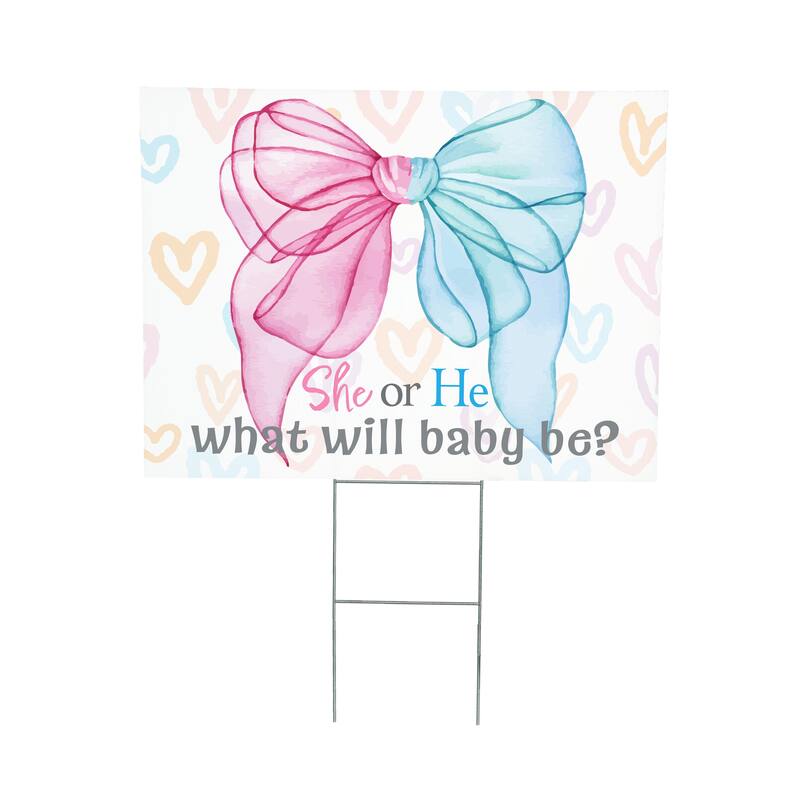 24" x 18" Yard Sign with H-Stake, Pink Blue Bow Gender Reveal
