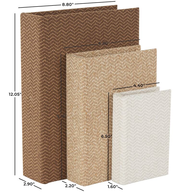 Roche River Decor - Linen Fabric Chevron Patterned or Texxtured Faux Book Storage Box - Set of 3 or 4 Multi-Colored