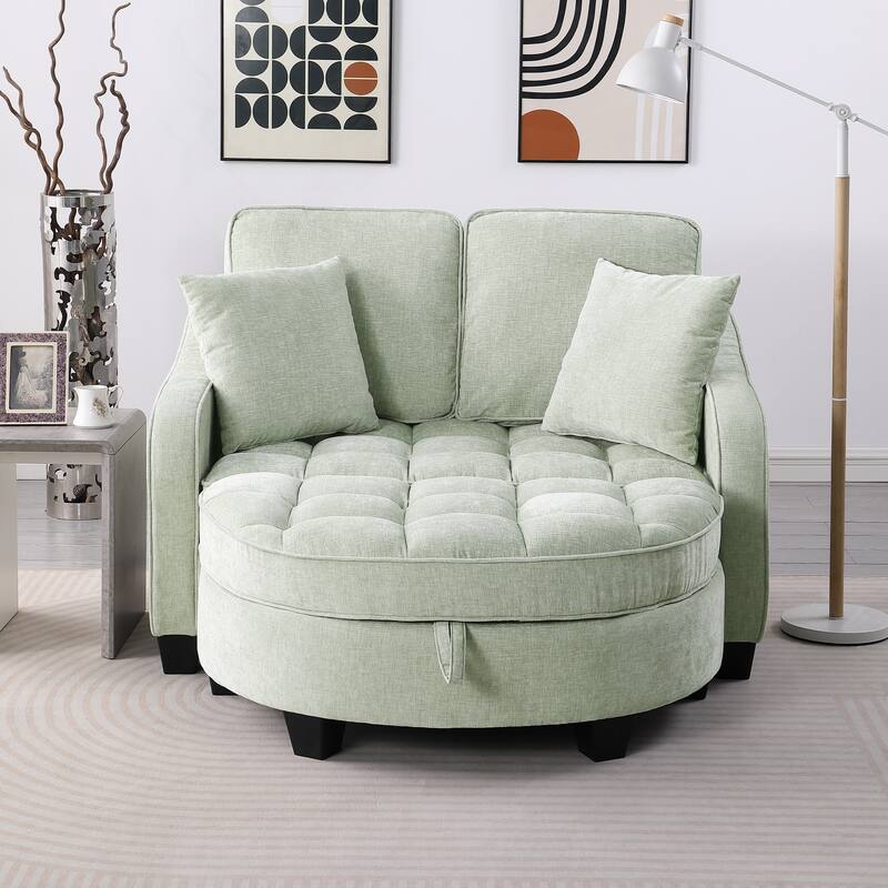 Roomfitters Two-Seater Sofa Chaise with Storage Ottoman, Irregular Armrests and Backrest, Upholstered Sofa with Pillows