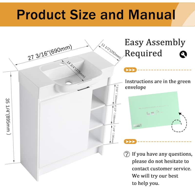 Malwee 28" FreeStanding Bathroom Vanity with Sink, Small Floor Stand Bathroom Vanity with Ceramic Sink and Soft Close Door