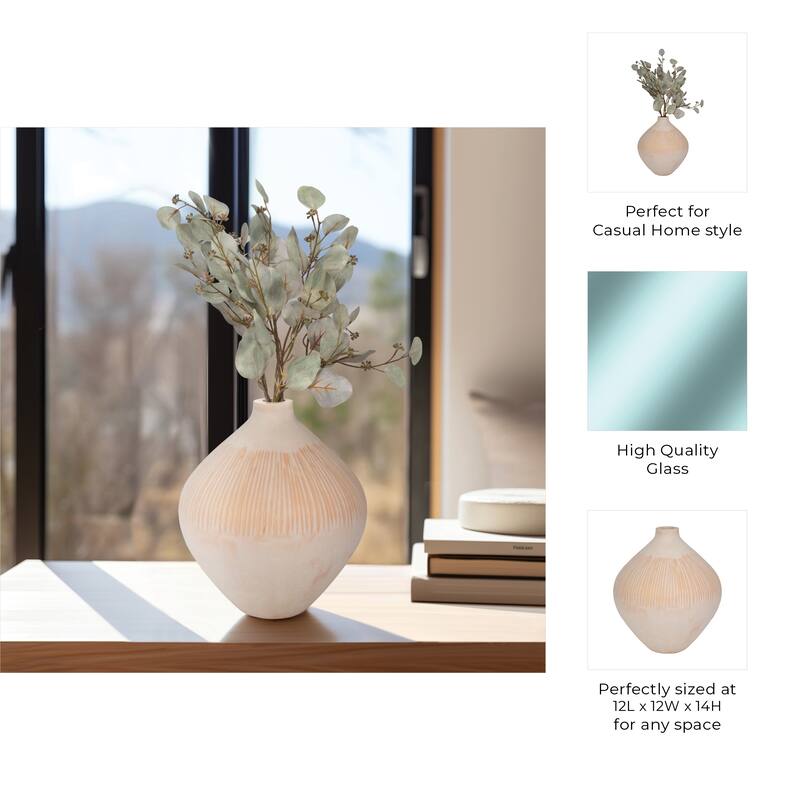 Glass Small Modern Textured Ribbed Vase - Ivory