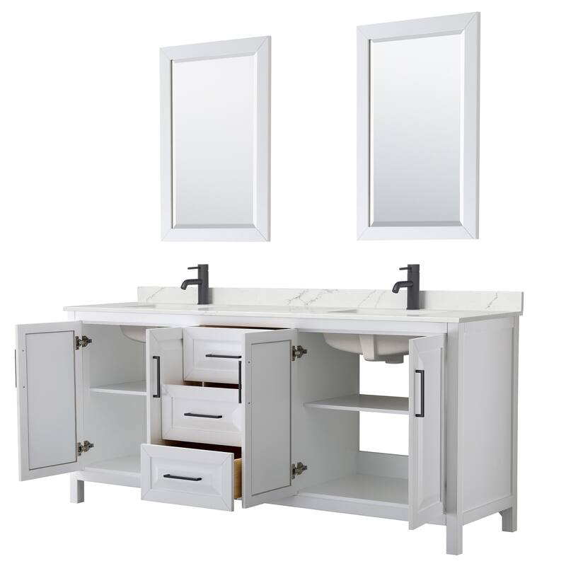 Daria 80-inch Double Vanity, Single Hole Quartz Top, 24-inch Mirrors