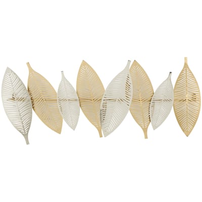 Metal Leaf Metallic Home Wall Decor with Silver Accents - Gold - Roche River Decor