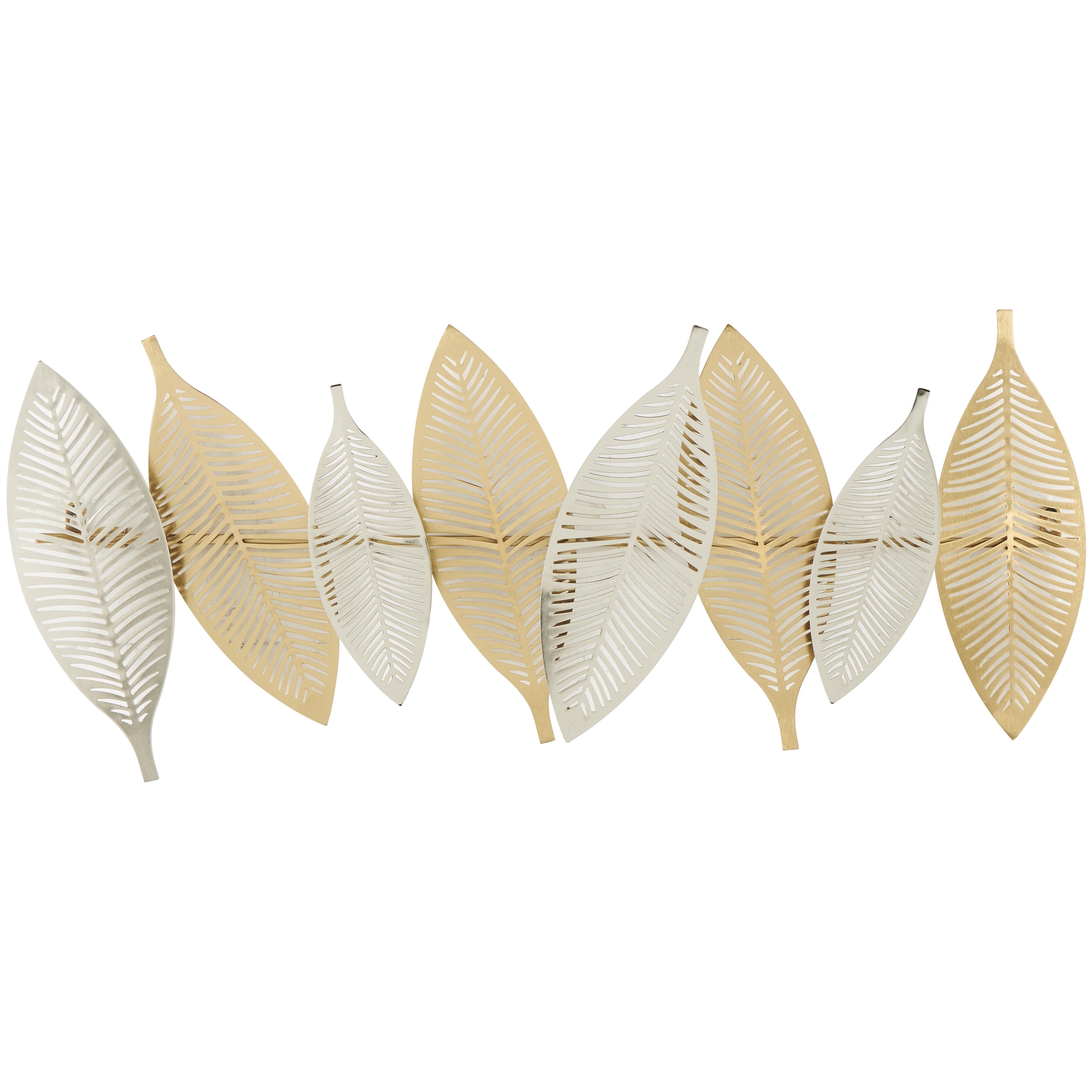 Metal Leaf Metallic Home Wall Decor with Silver Accents - Gold - Roche River Decor