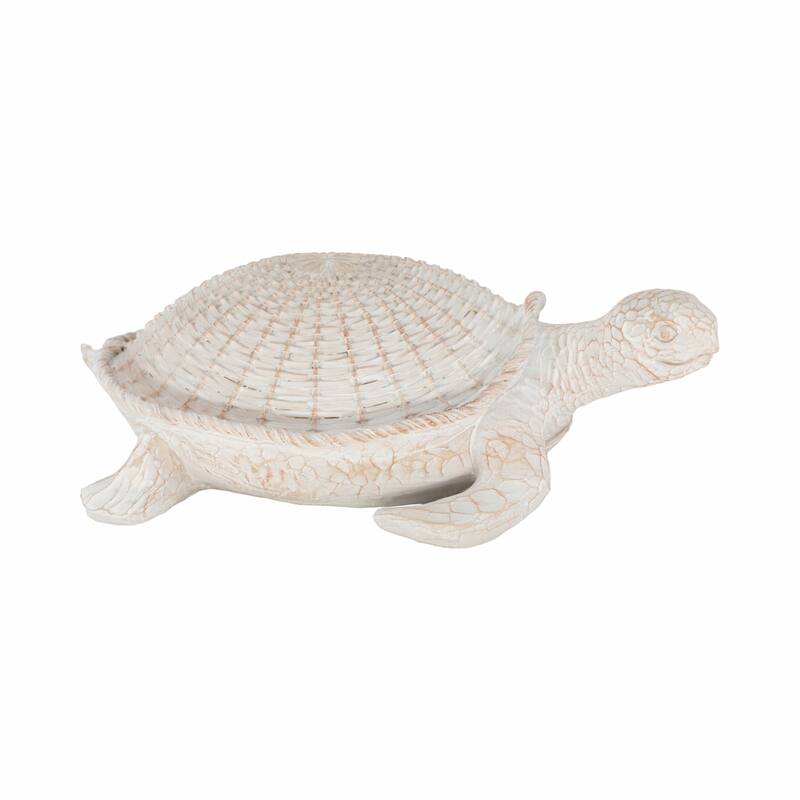 Resin Coastal Style Sea Turtle Sculpture with Woven Shell Texture