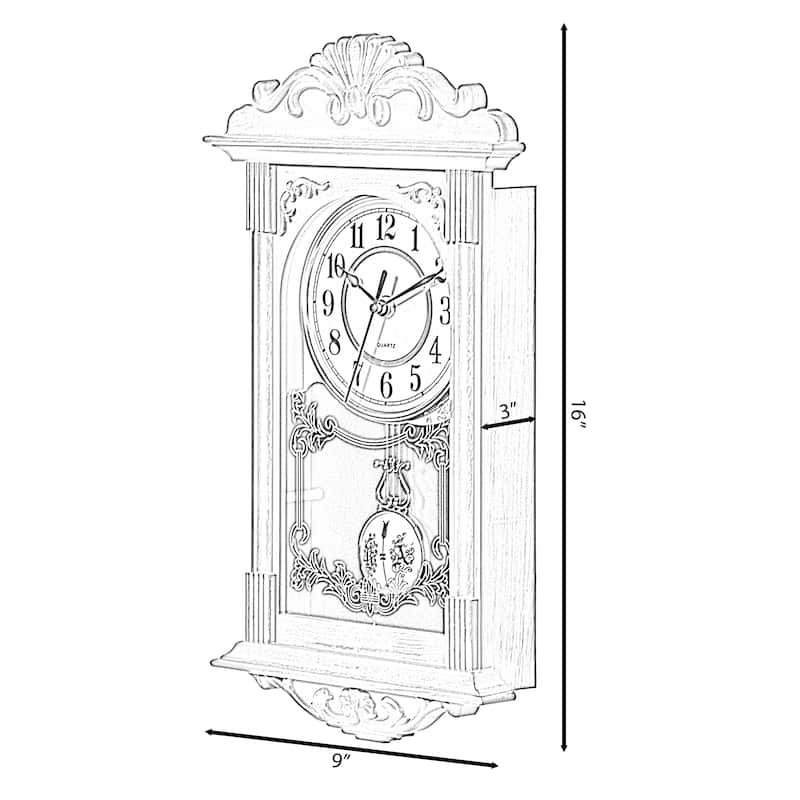 Clockswise Vintage Grandfather Wood-Looking Plastic Pendulum Decorative Battery-Operated Wall Clock Brown, for Home Decor