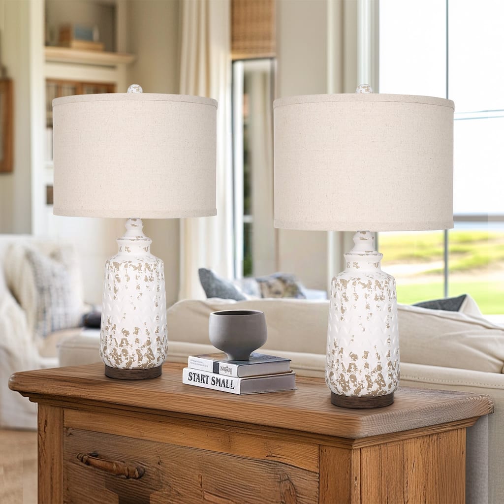 22.4-inch Poly Table Lamp with Linen Shade (Set of 2)