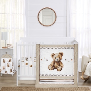 Sweet Jojo Designs Boho Teddy Bear Boy, Girl, Gender Neutral 4pc Nursery Crib Bedding Set -Brown, Watercolor Wholesome Aesthetic