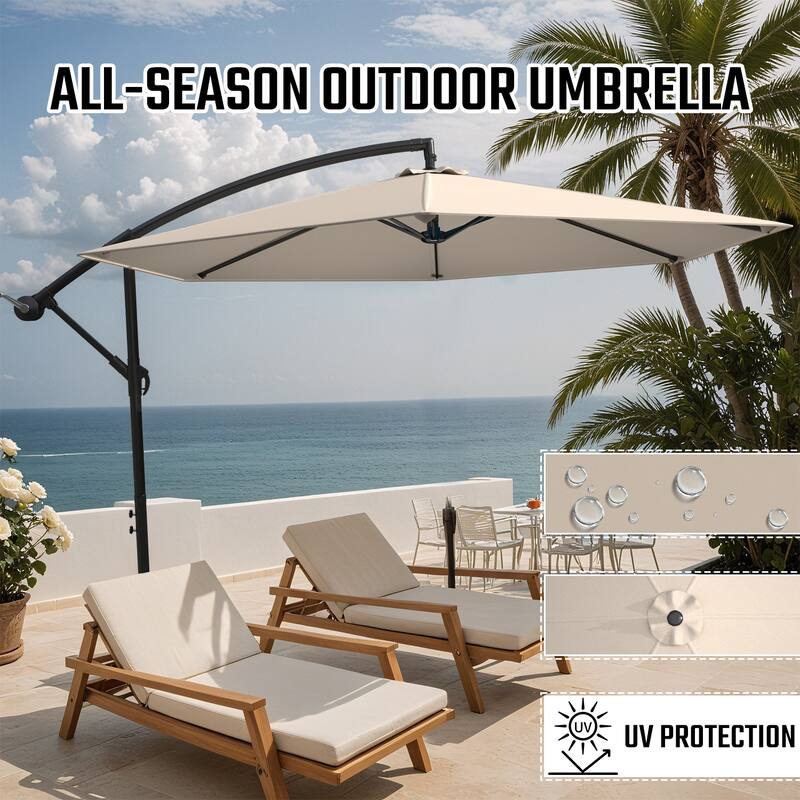 Patiowell 10ft Cantilever Patio Umbrella, Offset Hanging Outdoor Table Umbrella with Tilt Crank, 6 Sturdy Ribs and Cross Base