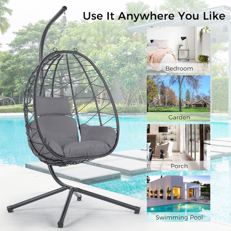 Egg Chair with Stand Indoor Outdoor Swing Chair Patio Wicker Hanging Egg Chair Hanging Basket Chair Hammock Chair with Stand