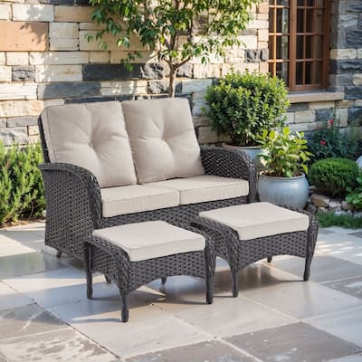 Pocassy 3 Pieces Glider Sofa Loveseat with Ottomans