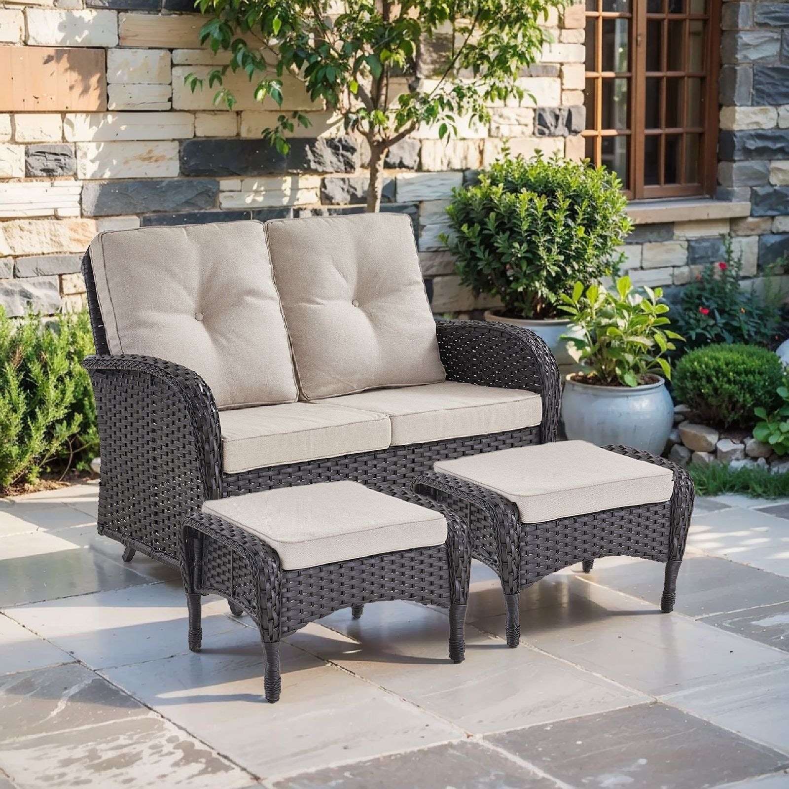 Pocassy 3 Pieces Glider Sofa Loveseat with Ottomans