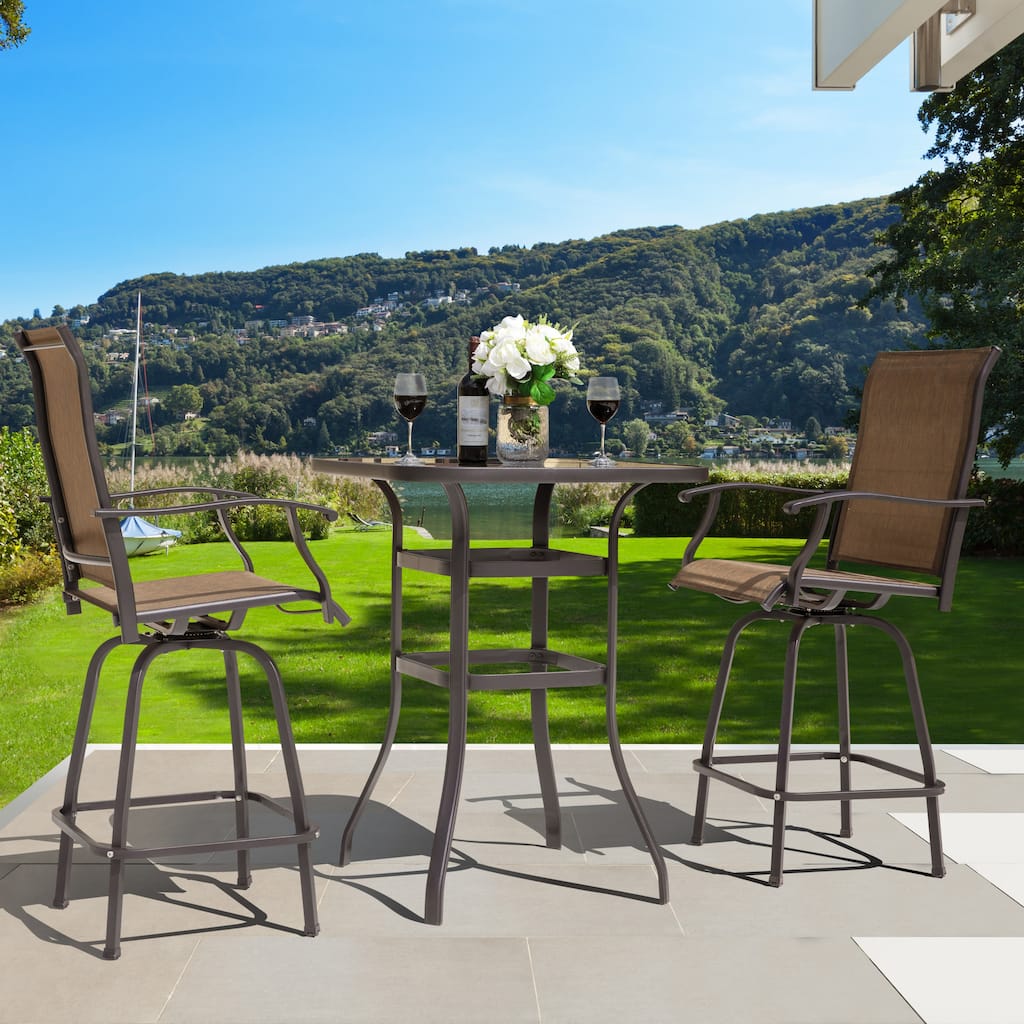 Outdoor 3-Piece Patio Swivel Bar Stool Set