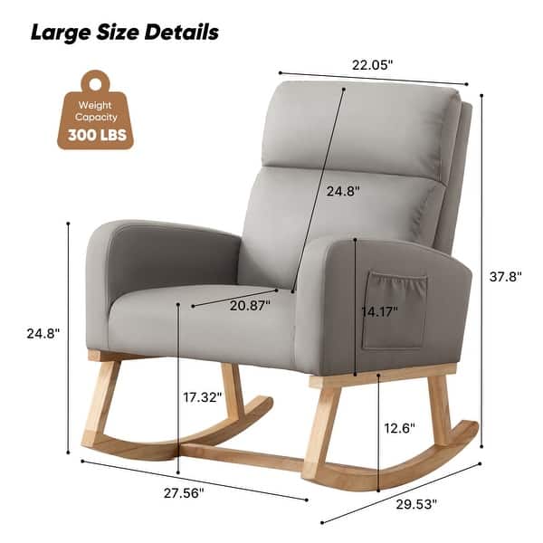 dimension image slide 3 of 18, HOMYKA 28" Wide Rocking Chair for Nursery with Solid Wood Leg