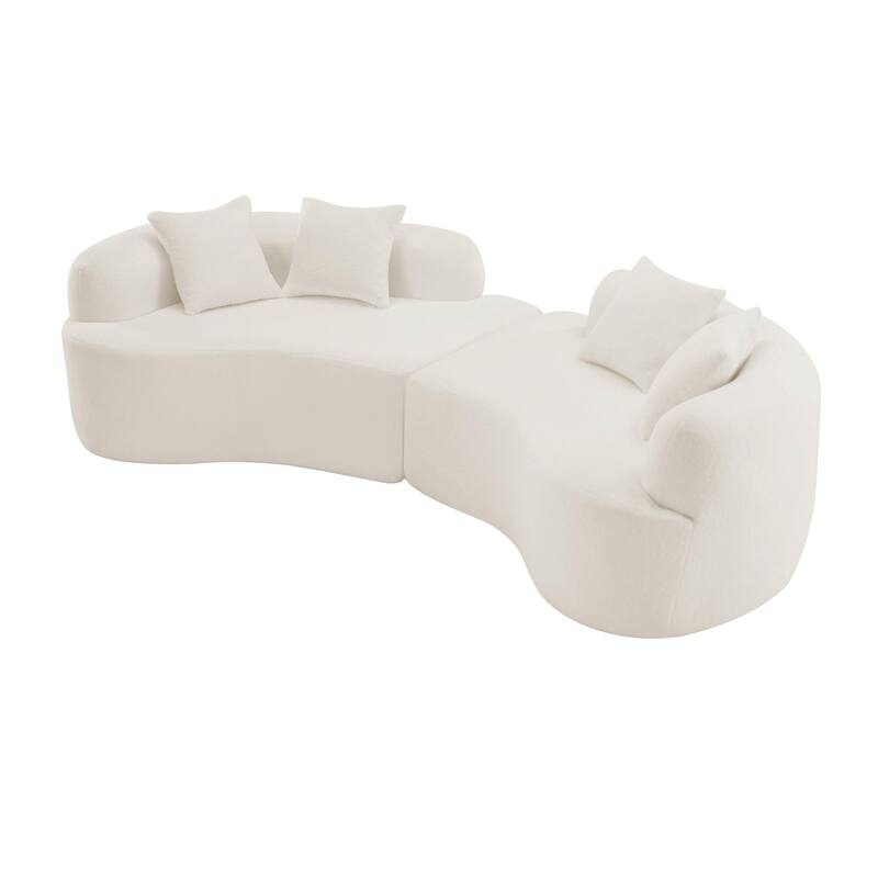 Curved Four-Seater Sofa - White Full Compression Sponge with Teddy Velvet Fabric