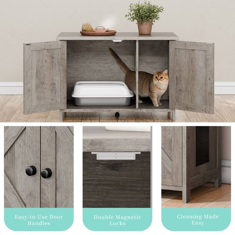 Modern Cat Cage Cabinet with Litter Box Enclosure, Multi-Functional Pet Furniture