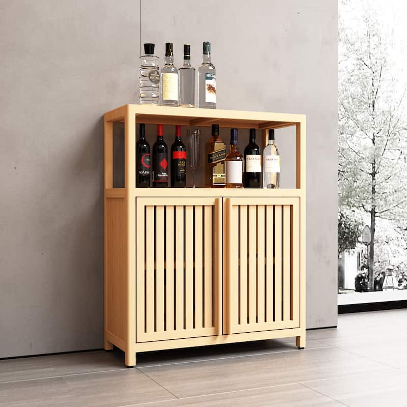Large Capacity Bamboo Storage Cabinet Furniture for Bathroom Living Room with Shelves - Natural