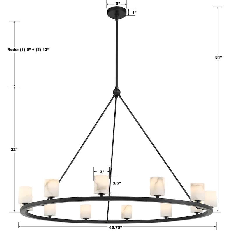 Aragon 12 Light Matte Black Chandelier