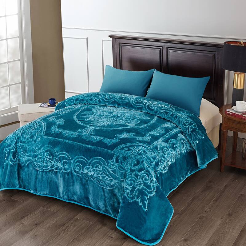 Luxury Embossed Floral Fleece Blanket - Teal