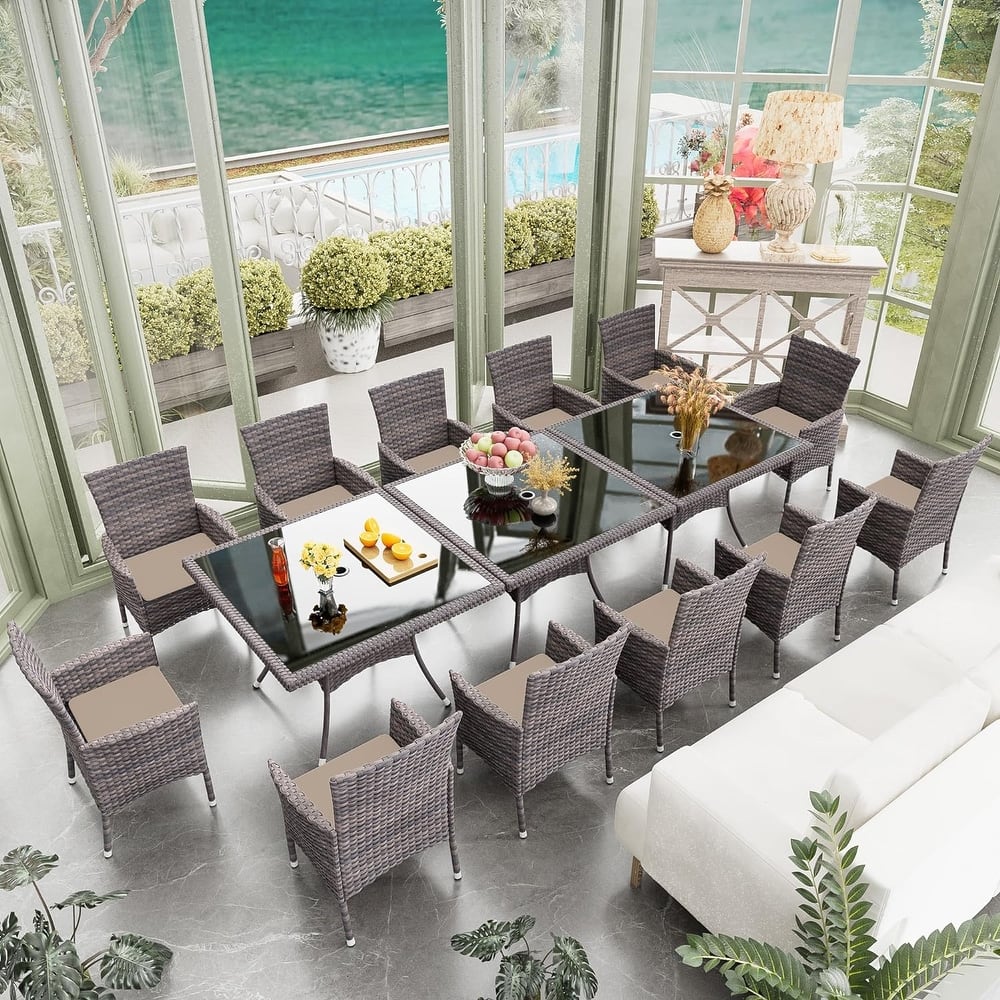 Kullavik Outdoor Dining Set, Rattan Patio Furniture Dining Table & Chairs