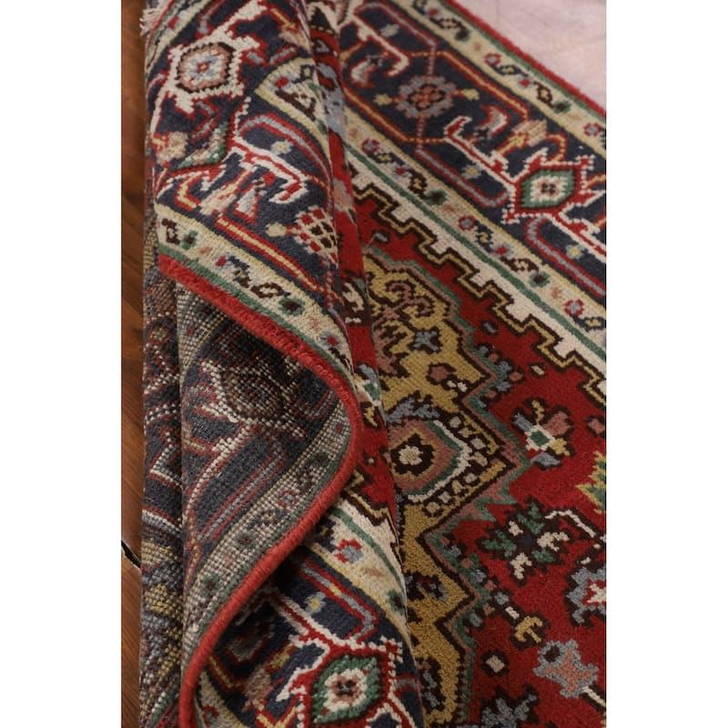 Geometric Heriz Serapi Indian Accent Rug Hand-Knotted Wool Carpet - 4'0" X 6'0"