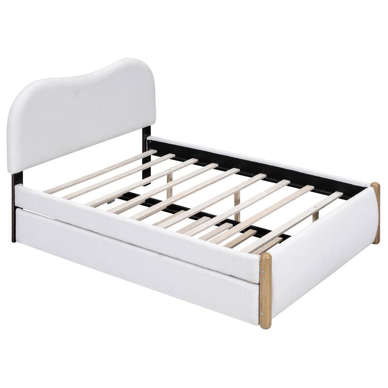 Upholstered Platform Bed with Wood Supporting Feet and Twin Size Trundle