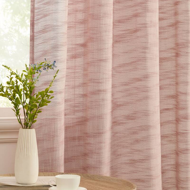 HLC.me Madison Faux Linen Textured Sheer Privacy Sun Light Filtering Window Grommet Thick Curtains Panels, Set of 2