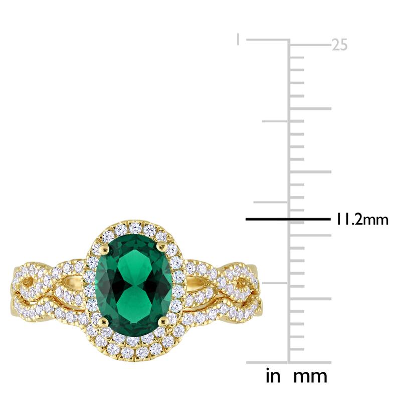 Miadora 3 1/6ct TGW Oval-Cut Green and White Cubic Zirconia Halo Ring Set In Yellow Silver