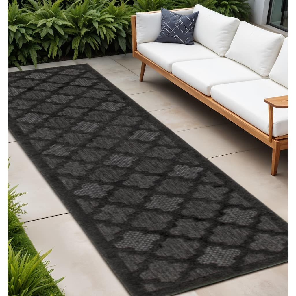 HomeRoots Trellis Contemporary Runner Outdoor Rug - 12' Runner