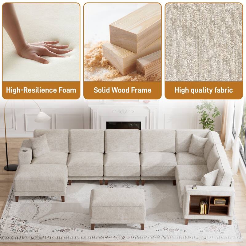 Transitional Modular Storage Sectional with Ottoman