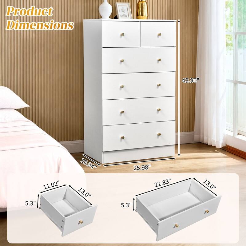 6-Drawer Large Dresser For Bedroom And Chest Of Drawers With Sturdy Construction Wood Storage Organizer For Closet