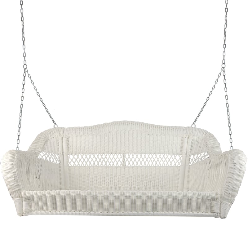 White Hand Woven Resin Wicker Hanging Porch Swing Chain Two Person