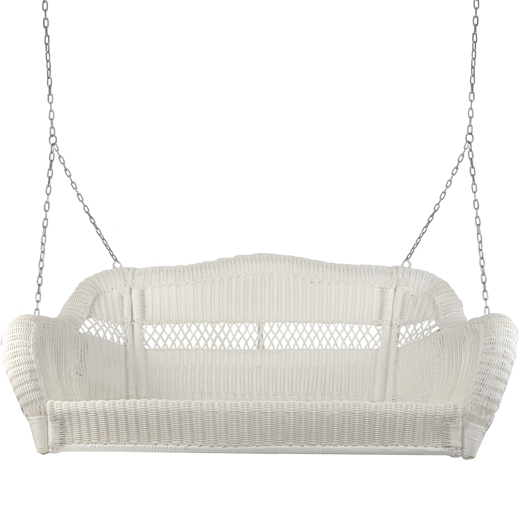 White Hand Woven Resin Wicker Hanging Porch Swing Chain Two Person