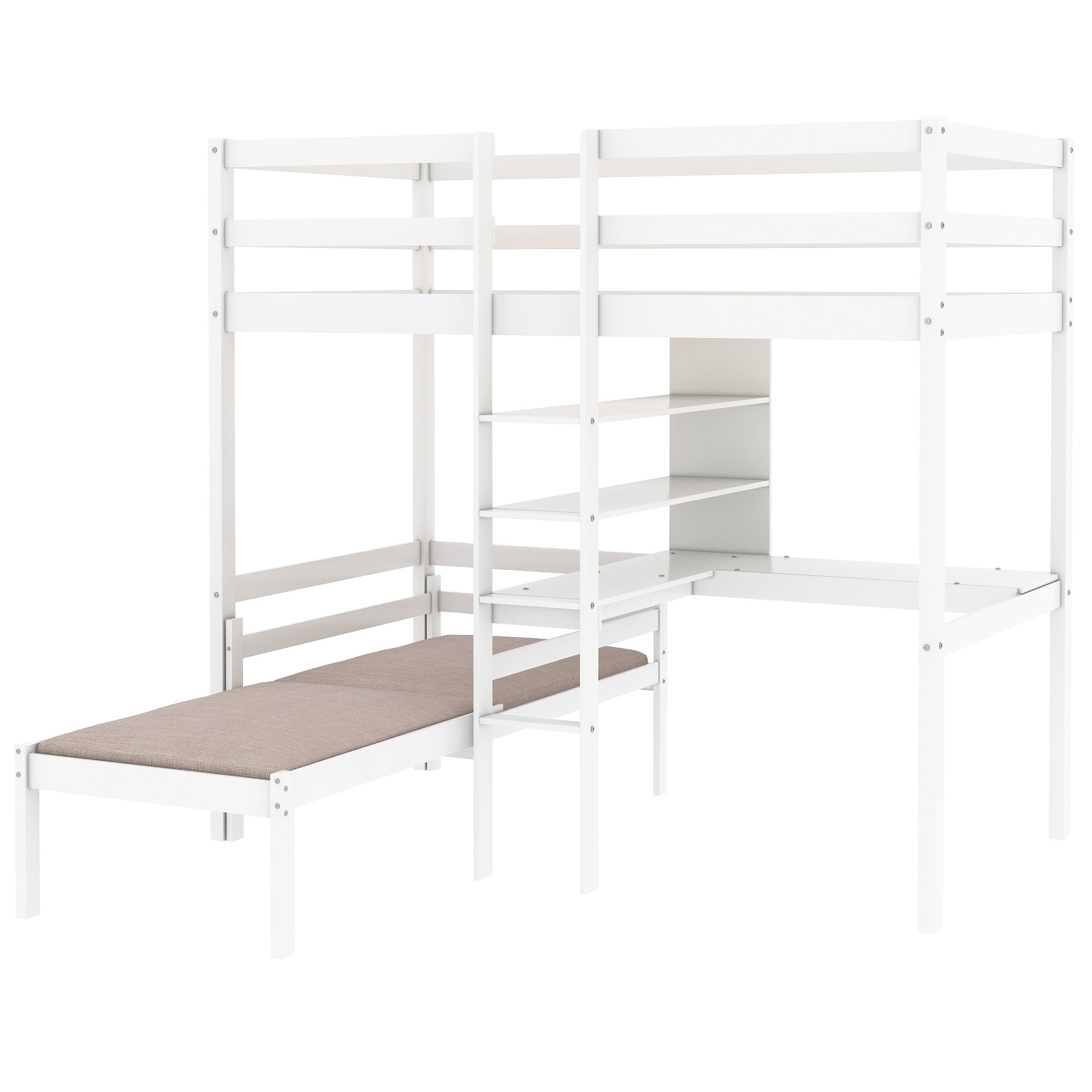 Convertible Loft Bed with L Shape Desk Twin Bunk Bed with Shelves