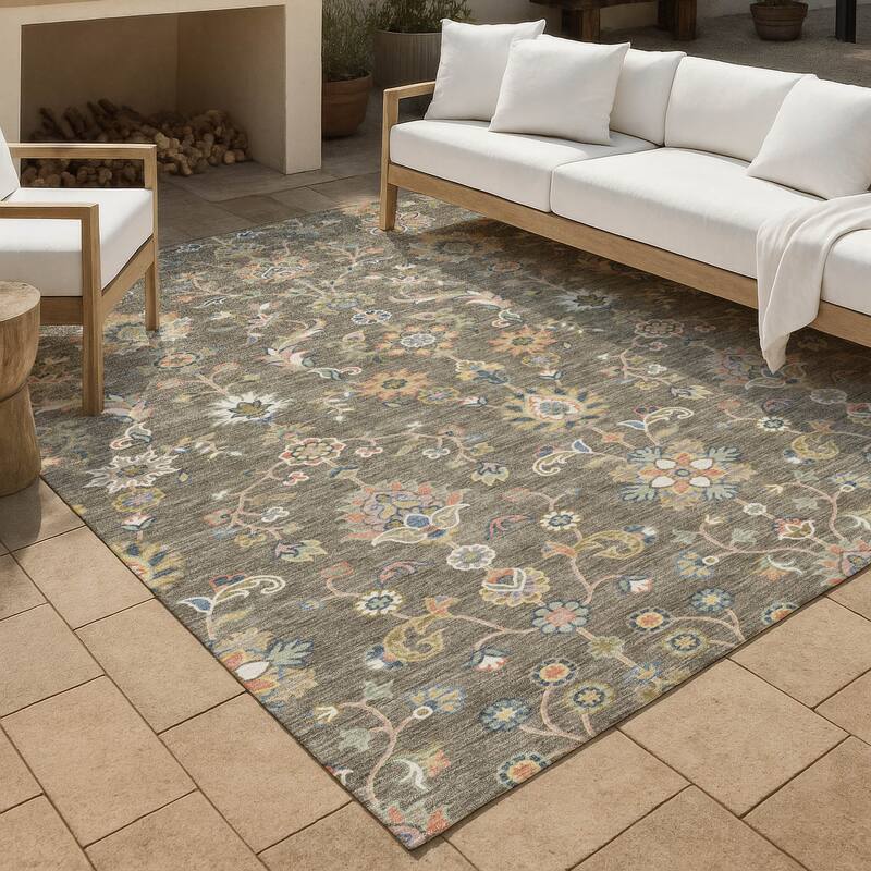 Machine Washable Indoor/ Outdoor Traditional Basalt Chantille Rug - Taupe - 3' x 5'