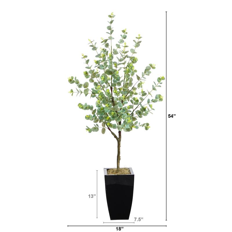 4.5' Eucalyptus Artificial Tree in Black Metal Planter - 13"