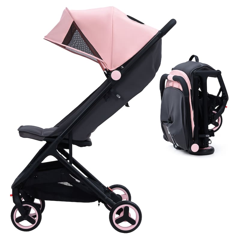 Compact Lightweight Stroller with One-Hand Fold - Black/Pink