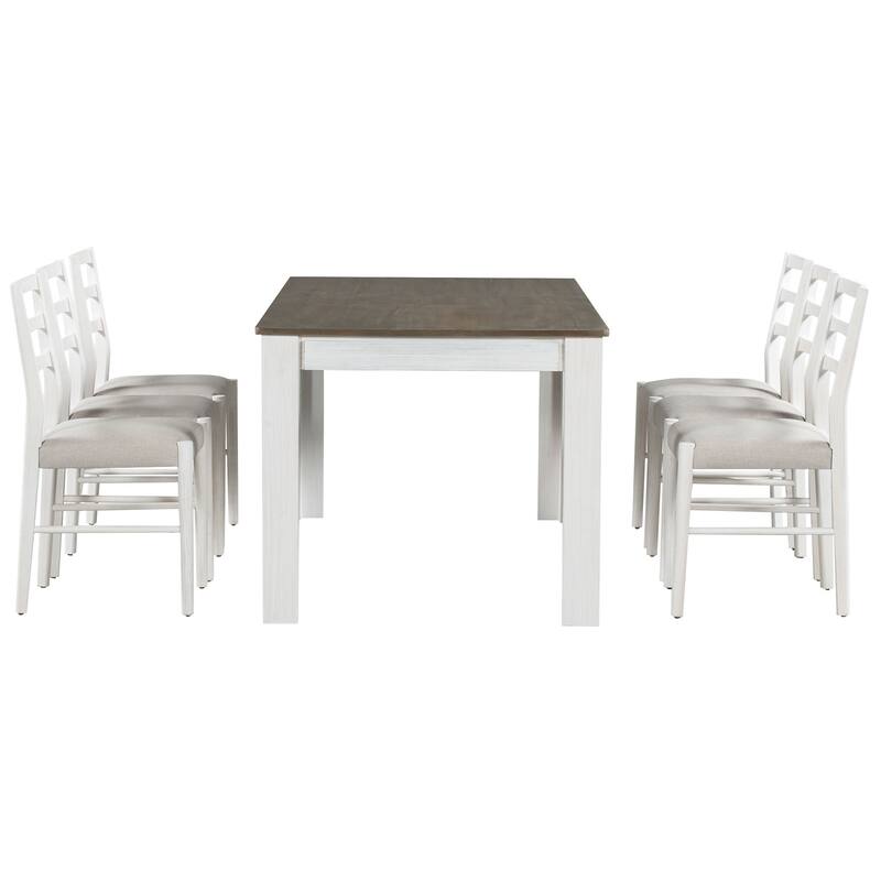 Rustic 7-Piece Wooden Dining Table Set with 6 Chairs & Extendable Table