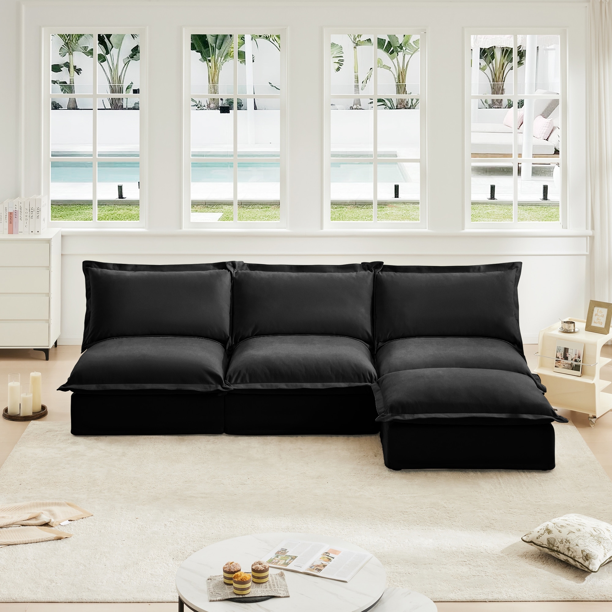 109.8" Chenille Modular Sectional Sofa with Ottoman