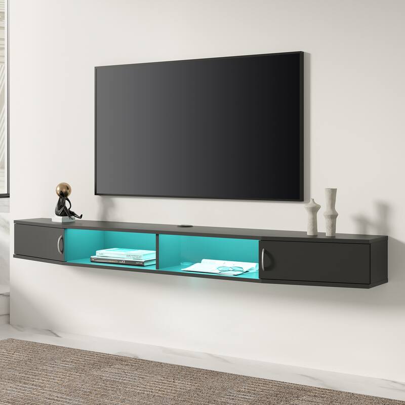 FITUEYES Floating Wall Mounted TV Console Storage Shelf Modern TV Stand Media Console, Walnut DS211802WW - 70''