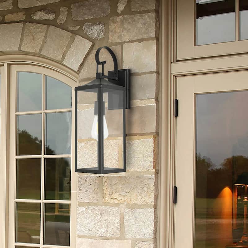 Castle 1-Light 15.81in. Outdoor Wall Light with Matte Black Finish and Clear glass shade