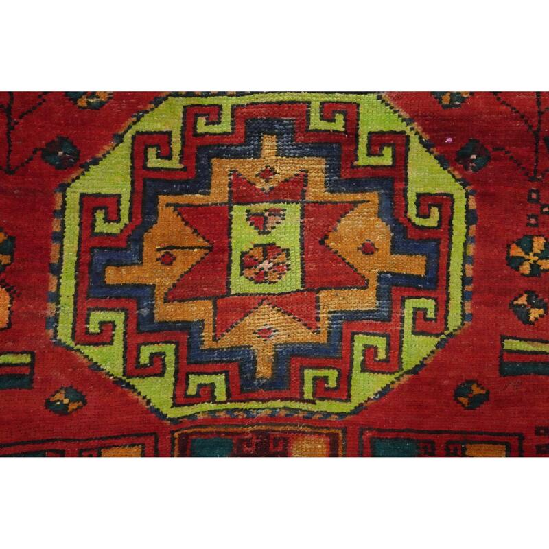 Hand Knotted Oriental 100% Wool Carpet Traditional Geometric Red Hamedan Runner Rug - 9' 9'' X 3' 1''