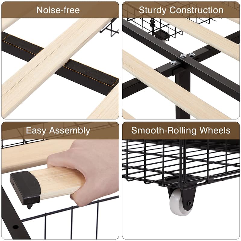 Javlergo Upholstered Platform Bed Frame with Storage Drawers and Adjustable Headboard, No Box Spring Needed