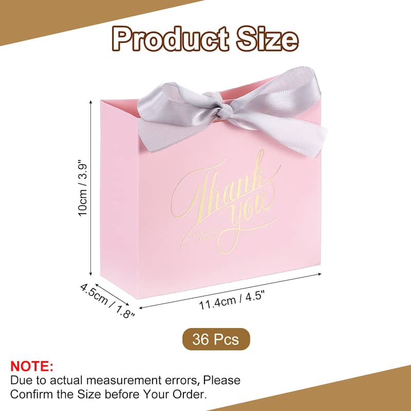 36Pcs Thank You Gift Bags with Champagne Color Ribbons - Pink