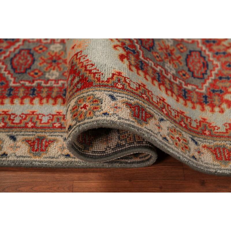 Geometric Viss Indian Runner Rug Hand-Knotted Beige Wool Carpet - 2'6"x 7'11"