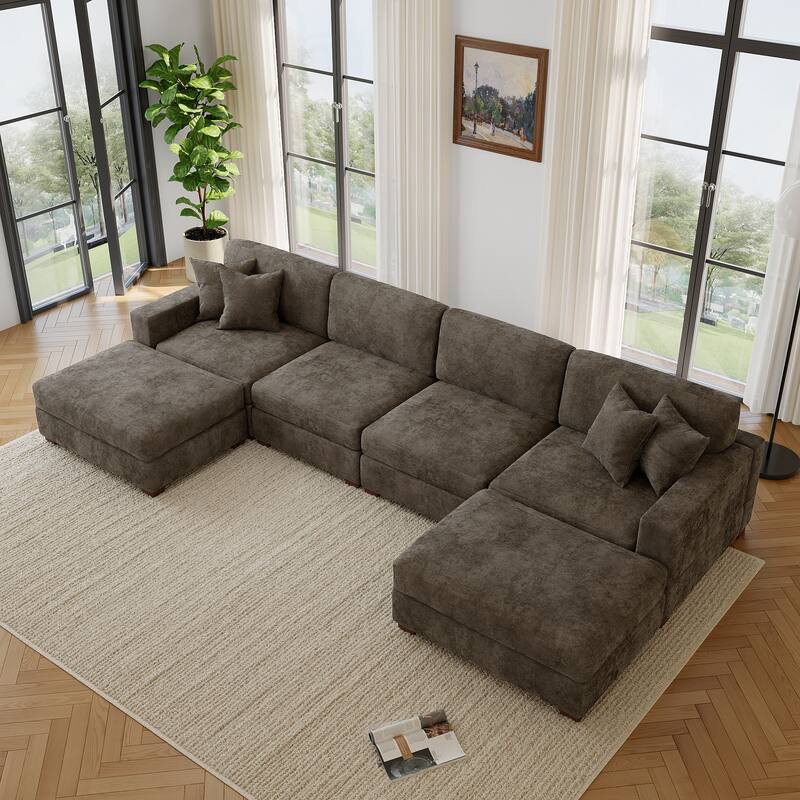 Modern Chenille Oversized Modular Sectional Sofa with 2 Ottoman