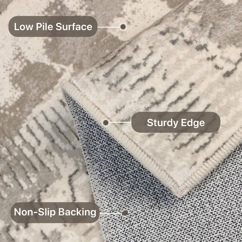 Mcow Textural Wash Collection Abstract Low-Pile Machine-Washable Area Rug