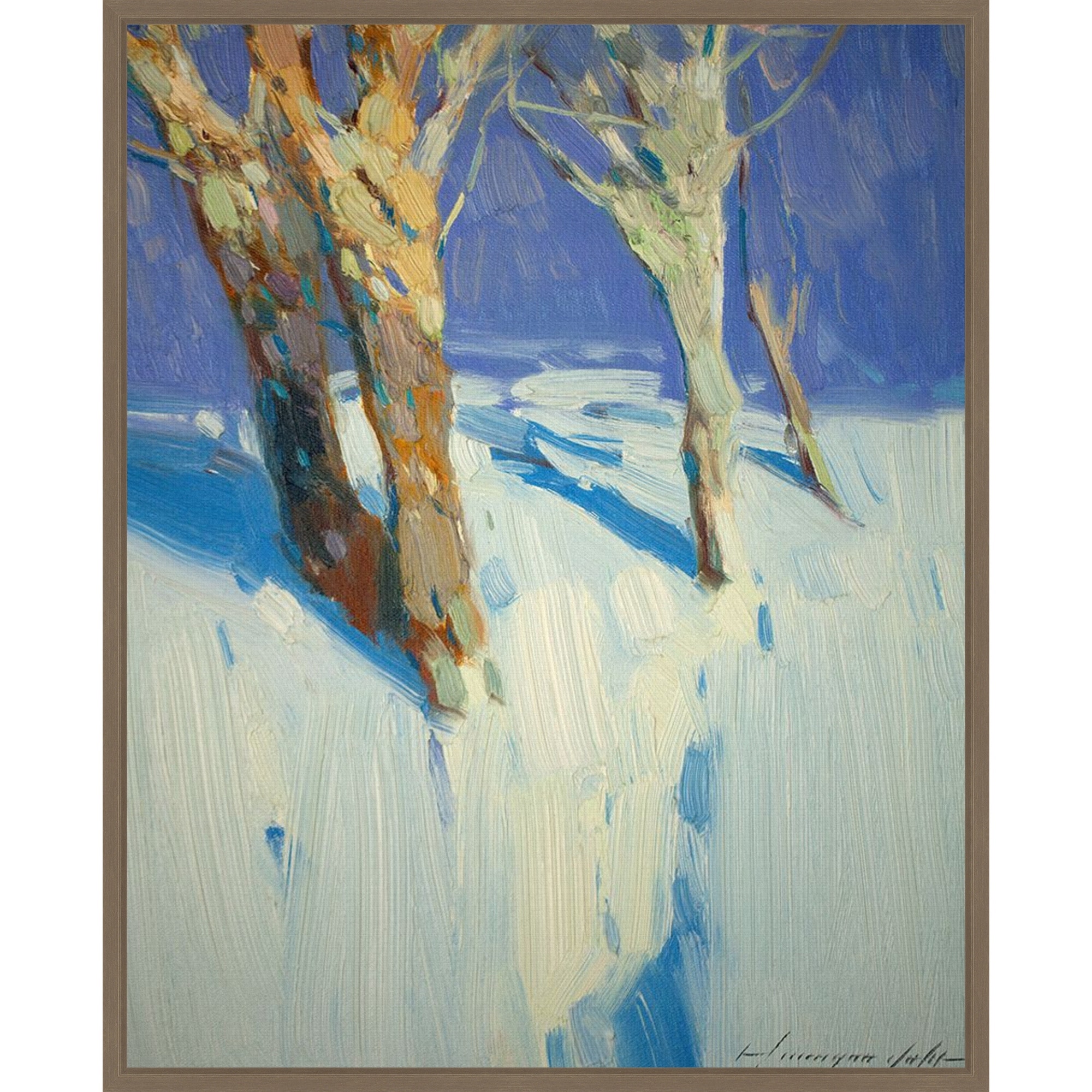 Winter Trees by Vahe Yeremyan (23 x 28 in.), Framed Canvas Wall Art Print - Sylvie Dark Gold