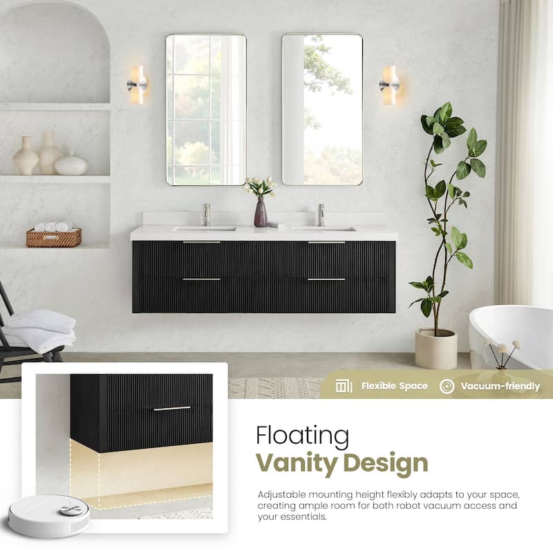 Barcelona Floating Bath Vanity with Quartz Stone Top without Mirror